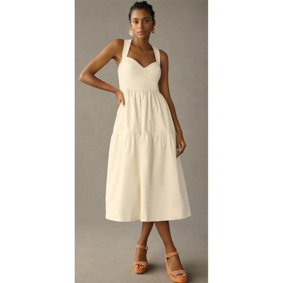 Anthropologie Forever That Girl Womens White Denim Sweetheart Sleeveless Dress M - Picture 1 of 12